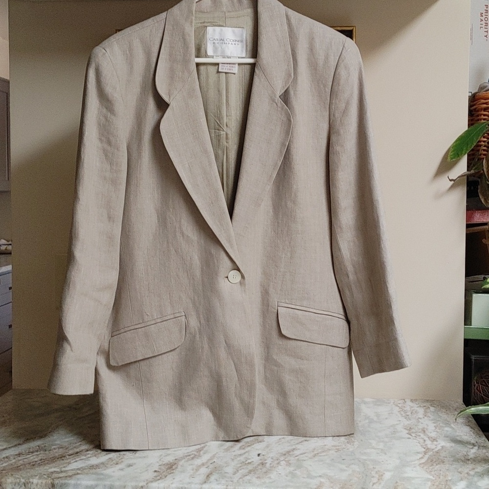 VTG Casual Corner & Company Beige Linen Long Blazer Size 10